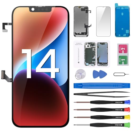 Risidamoy Ersatzbildschirm für iPhone 14, mit Ohrhörer, Flexkabel, Näherungssensor, LCD-Touch-Display, Digitizer, komplette Montage mit Frontglas-Reparaturwerkzeug-Kits A2649, A2881, A2882, A2883 Risidamoy Ersatzbildschirm für iPhone 14, mit Ohrhörer, Flexkabel, Näherungssensor, LCD-Touch-Display, Digitizer, komplette Montage mit Frontglas-Reparaturwerkzeug-Kits A2649, A2881, A2882, A2883 von Risidamoy
