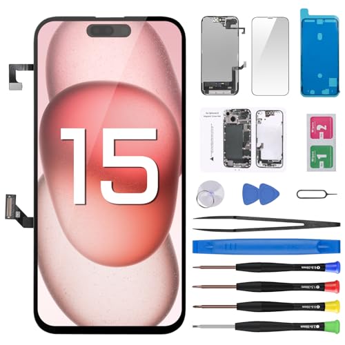 Risidamoy Ersatzbildschirm für iPhone 15, mit Ohrhörer, Flexkabel, Umgebungslichtsensor, LCD-Touch-Display, Digitizer, komplette Montage mit Frontglas-Reparaturwerkzeug-Kits A3090, A2846, A3089, A3092 Risidamoy Ersatzbildschirm für iPhone 15, mit Ohrhörer, Flexkabel, Umgebungslichtsensor, LCD-Touch-Display, Digitizer, komplette Montage mit Frontglas-Reparaturwerkzeug-Kits A3090, A2846, A3089, A3092 von Risidamoy