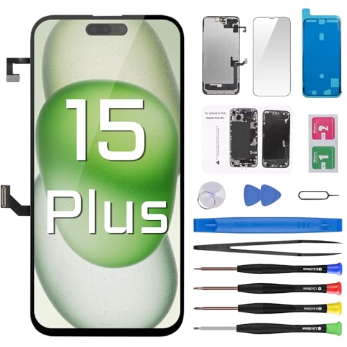 Risidamoy Ersatzbildschirm für iPhone 15 Plus mit Ohrhörer, Flexkabel, Umgebungslichtsensor, LCD-Touch-Display, Digitizer, komplette Montage mit Frontglas-Reparaturwerkzeug-Kits A3094, A2847, A3093 Risidamoy Ersatzbildschirm für iPhone 15 Plus mit Ohrhörer, Flexkabel, Umgebungslichtsensor, LCD-Touch-Display, Digitizer, komplette Montage mit Frontglas-Reparaturwerkzeug-Kits A3094, A2847, A3093 von Risidamoy