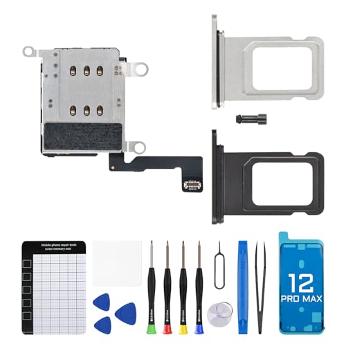 Risidamoy Dual-SIM-Kartenleser für iPhone 12 Pro Max, Flexkabel mit schwarzem und silberfarbenem SIM-Kartenschlitz, Ersatzteil, 12PROMAX Sim-Auswerfer-Reparaturwerkzeug-Set A2342, A2410, A2411, A2412 Risidamoy Dual-SIM-Kartenleser für iPhone 12 Pro Max, Flexkabel mit schwarzem und silberfarbenem SIM-Kartenschlitz, Ersatzteil, 12PROMAX Sim-Auswerfer-Reparaturwerkzeug-Set A2342, A2410, A2411, A2412 von Risidamoy