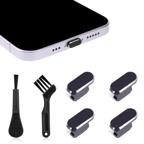 Risipu 4 Stück USB Staubschutzstecker USB Typ-C/für iPhone, Ladebuchse Schutzstecker mit Doppelkopf-Reinigungsbürste und Ellenbogenreinigungsbürste für Smartphones und Laptops (Für iPhone) von Risipu