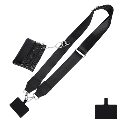 Risipu Handykette Universal mit Tasche, Clip und Go Handygurt mit Reißverschluss Geldbörse, Verstellbarer Umhängegurt für Damen (Black) von Risipu