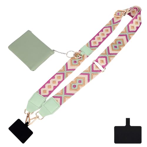 Risipu Handykette Universal mit Tasche, Clip und Go Handygurt mit Reißverschluss Geldbörse, Verstellbarer Umhängegurt für Damen (Green) von Risipu