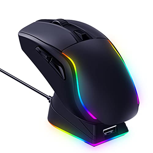 RisoPhy Kabellose Gaming-Maus mit magnetischer RGB-Ladestation, leichte Tri-Mode-Gaming-Maus, kabellos bis zu 20 KDPI, 300 IPS, 1000 Hz mit Chroma-RGB-Hintergrundbeleuchtung, Tasten vollständi von RisoPhy