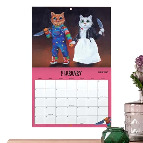 Scaredy Cat Kalender 2024, Cartoon-Gruselkatzen, Wandkalender, lustiger Wandkalender, 27,9 x 20,3 cm, dickes Papier, 12 Monatskalender zum Organisieren und Planen von Rissunkv