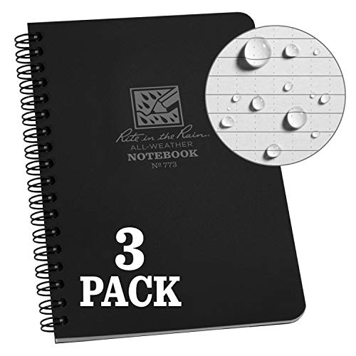 Rite in the Rain Allwetter-Notizbuch mit Spiralbindung 3 Pack Schwarz, 4.625" x 7, 773L3 von Rite in the Rain