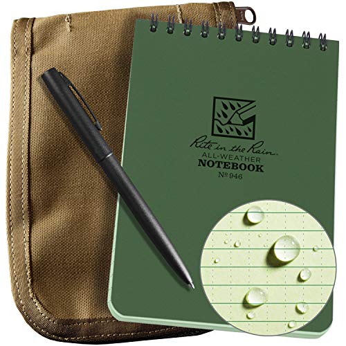 Rite in the Rain Weatherproof 4" x 6" Top-Spiral Notebook Kit: Tan CORDURA Fabric Cover, 4" x 6" Green Notebook, and an Weatherproof Pen (No. 946-KIT) von Rite in the Rain