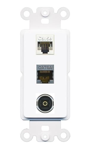 RiteAV 1 Port CAT5E CAT6A Toslink-Kupplung, Wippenmodul, weiblich-weiblich, für dekorative Wandabdeckung, Frontplatte [Weiß] von RiteAV