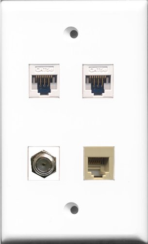 RiteAV - 1 Port Koaxialkabel TV F-Typ und 1 Port Telefon RJ11 RJ12 Beige 2 Port Cat5e Ethernet weiße Wandplatte. von RiteAV