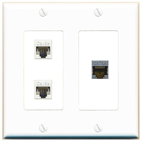 RiteAV 2-Gang 2-Port CAT5E CAT6A Klinkenkupplung weiblich weiblich Wandplatte [Weiß] von RiteAV