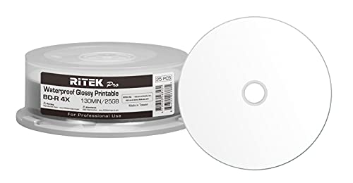 Ritek Pro BD-R Blu-Ray-Disc, wasserfest, glänzend, Weiß, 25 Stück Ritek Pro BD-R Blu-Ray-Disc, wasserfest, glänzend, Weiß, 25 Stück von Ritek Pro