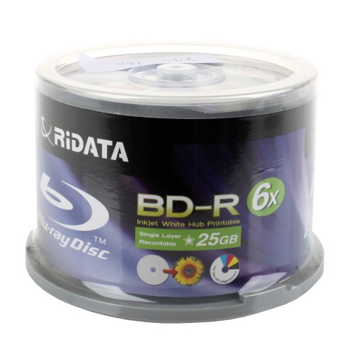 Ridata BD-R 6 x 25 GB Blu-ray Medien weiß Inkjet Hub bedruckbar Disc, 50 Stück von Ritek