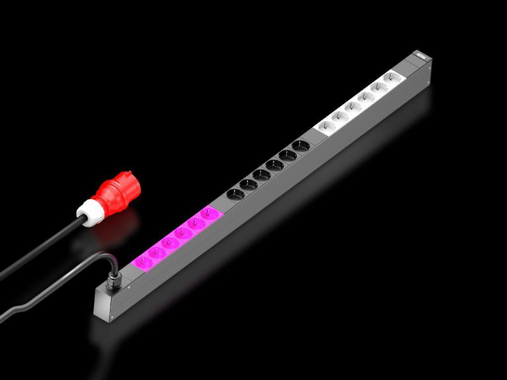 Rittal PDU Basic - Stromverteilungseinheit - Wechselstrom 400 V - 11 kW - 3 Phasen - Ausgangsanschlüsse: 18 (18 x Stecker CEE 7/3) - 0U - 3 m Schnur von Rittal