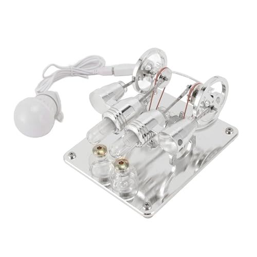 LED Light 4 Zylinder Hot Air Stirling Motor Bildungsmodell für Klassenzimmerwissenschaft mit Aluminiumlegiermaterial (SILVER) von Riuulity