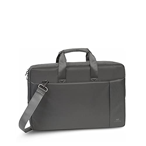 RIVACASE Laptoptasche für Notebooks bis 17,3 Zoll - Hochwertige Schultertasche mit zusätzlich gepolstertem Laptopfach - Hoher Komfort durch gepolsterte Tragegriffe / Grau von Rivacase