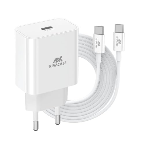 RIVACASE PS4101 WD5 Ladegerät mit Typ-C Lightning Kabel - 20W Power Delivery 3.0, Kompatibel mit iPhone 15 und älter, iPad, Samsung, LG, Huawei, Xiaomi, Android, solides Netzteil, weiß von Rivacase