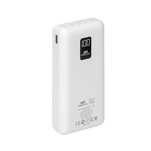 RIVACASE VA2220 Powerbank 20000 mAh - Externer Akku mit hoher Ladekapazität, Typ-C Eingang/Ausgang, Micro-USB Eingang, 4 eingebaute Kabel, tragbares Ladegerät, kompatibel mit iPhone, Samsung, u.a. von Rivacase