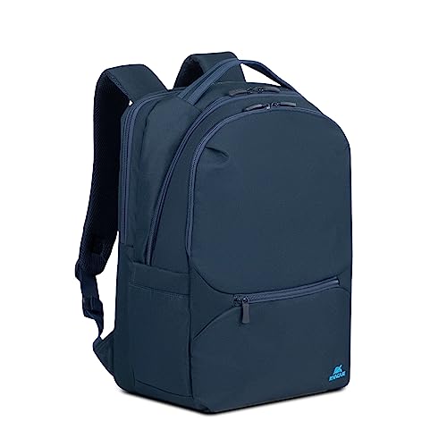 Rivacase Laptop Rucksack 24L bis 15,6 Zoll – 29 x 43 x 18 cm. – wasserfester Tagesrucksack für Damen und Herren, Urban Backpack für Business, Reisen, Sport, Uni, Schule (Dunkelblau) von Rivacase