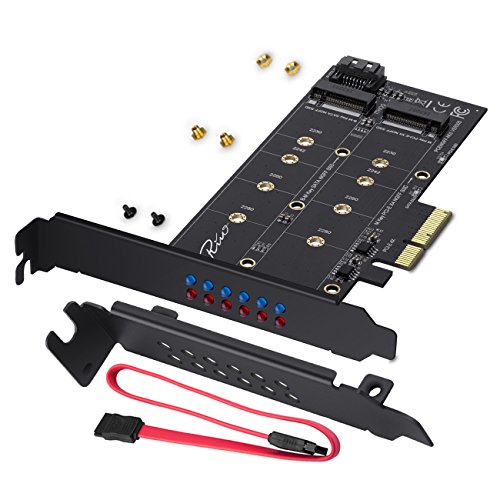 Rivo Dual M.2 SATA III und M2 auf PCIe 3.0 X4 Adapterkarte – Hinzufügen von M.2 SSD Geräten zu PC oder Motherboard, unterstützt 1 M.2 SATA III (B Key) SSD und zweite M.2 PCIe 3.0 SSD (M-Key) von Rivo