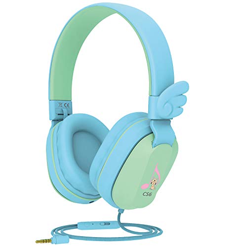 Riwbox CS6 Leichte Faltbare Stereo-Kopfhörer über Ohrhörer Headset Sharing Funktion mit Mikrofon und Lautstärkeregler Kompatibel für PC/Kindle/Tablet Blue&Green von Riwbox