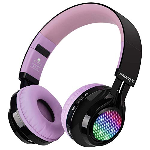 Riwbox AB005 Bluetooth-Headset, kabellose Kopfhörer 5.0 mit Mikrofon, faltbare Kopfhörer mit TF-Karte, FM-Radio und LED-Licht für Handys und alle Bluetooth-fähigen Geräte (Schwarz und Lila) von Riwbox