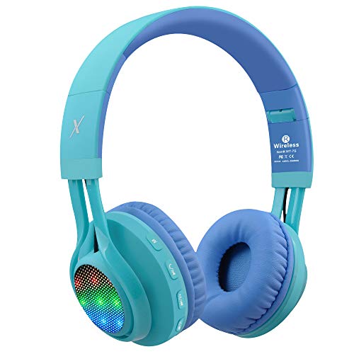 Riwbox WT-7S Kinder Bluetooth Kopfhörer, LED Light Up Wireless Faltbares Stereo Headset mit Mikrofon und Lautstärkeregelung für PC/iPhone/TV/iPad (blau) von Riwbox