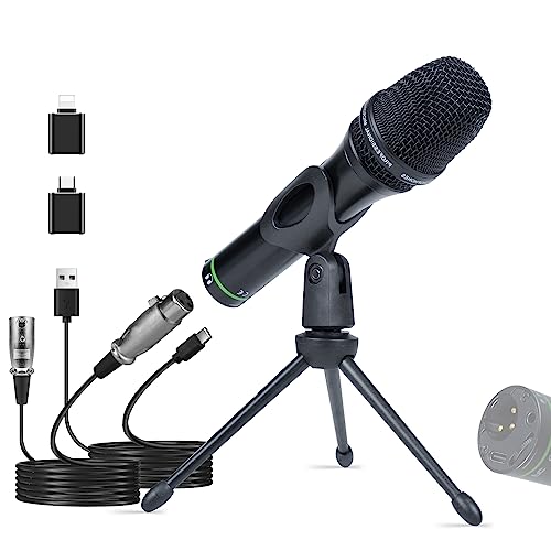 Dynamisches Mikrofon für Podcast, USB/XLR, Studio-Mikrofon, mit Lautstärkeregler, Karaoke-Mikrofon auf PC/Telefon, mit Schockhalterung, ideal für Gesang, Instrumentenaufnahmen, Voice-Over, von Riworal