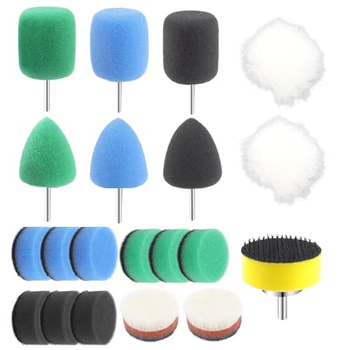 20 Stück Polierschwamm Set 25mm Mini Polierpads Mini Polieraufsatz Akkuschrauber Detail Polierset Polierschwamm mit Schwamm für Kleine Flächen Autoschleifen Polieren Wachsen(Schwarz, Grün, Blau) von Rixotix
