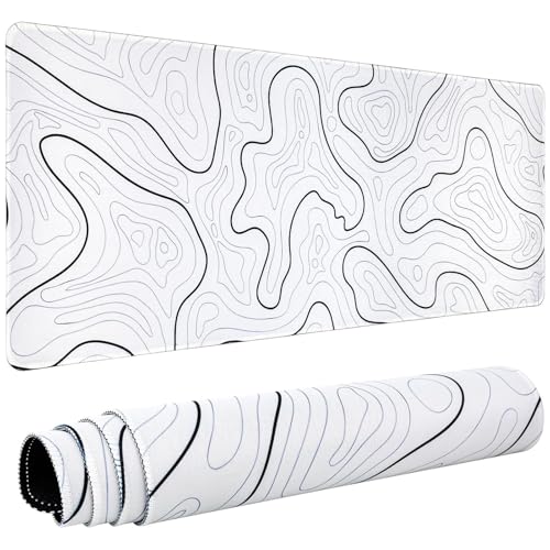 Gaming Mauspad Topographische Lange Mousepad Große 31.5 X 11.8 Zoll Schreibtischunterlage Matte mit Rutschfester Basis genähte Rand Tastatur Matte für Büro Schreibtisch Unterlegmatte von Rixotix