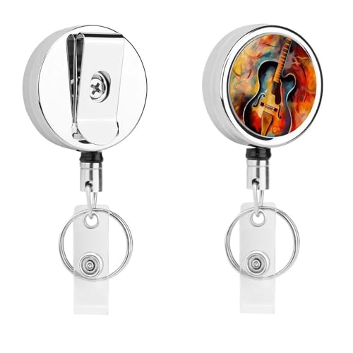 Abstrakte Aquarell-Gitarren-Abzeichenspule, einziehbar, mit Schlüsselring, lustiger Ausweishalter für Lehrer, Krankenschwester, Arzt, Arbeiter, Geschenk, ID, Namensschild, dekorative Metall-Clips Abstrakte Aquarell-Gitarren-Abzeichenspule, einziehbar, mit Schlüsselring, lustiger Ausweishalter für Lehrer, Krankenschwester, Arzt, Arbeiter, Geschenk, ID, Namensschild, dekorative Metall-Clips von Rkklvbns