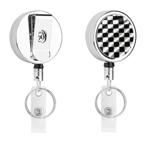 Abzeichenhalter mit karierter Flagge, einziehbar, mit Schlüsselring, lustiger Ausweishalter für Lehrer, Krankenschwester, Arzt, Arbeiter, Geschenk, ID, Namensschild, dekorative Metall-Clips, Schwarz Abzeichenhalter mit karierter Flagge, einziehbar, mit Schlüsselring, lustiger Ausweishalter für Lehrer, Krankenschwester, Arzt, Arbeiter, Geschenk, ID, Namensschild, dekorative Metall-Clips, Schwarz von Rkklvbns