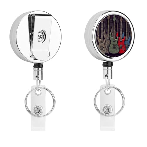 Ausweishalter mit Gitarrenmuster, einziehbar, mit Schlüsselring, lustiger Ausweishalter für Lehrer, Krankenschwester, Arzt, Arbeiter, Geschenk, ID, Namensschild, dekorative Metall-Clips Ausweishalter mit Gitarrenmuster, einziehbar, mit Schlüsselring, lustiger Ausweishalter für Lehrer, Krankenschwester, Arzt, Arbeiter, Geschenk, ID, Namensschild, dekorative Metall-Clips von Rkklvbns