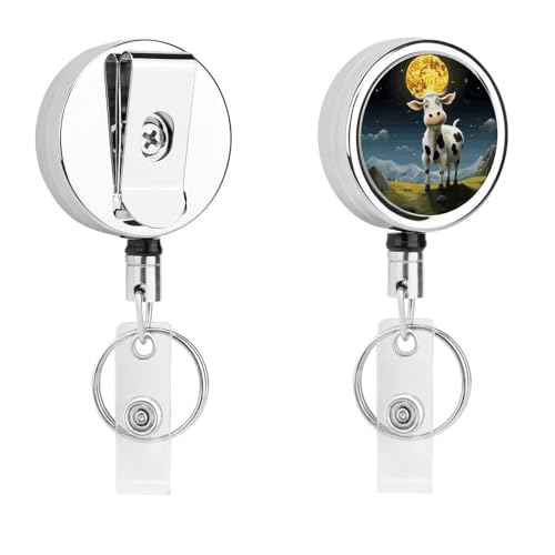Ausweishalter mit Kuh über dem Mond, einziehbar, mit Schlüsselring, lustiger Ausweishalter für Lehrer, Krankenschwester, Arzt, Arbeiter, Geschenk, ID, Namensschild, dekorative Metall-Clips Ausweishalter mit Kuh über dem Mond, einziehbar, mit Schlüsselring, lustiger Ausweishalter für Lehrer, Krankenschwester, Arzt, Arbeiter, Geschenk, ID, Namensschild, dekorative Metall-Clips von Rkklvbns