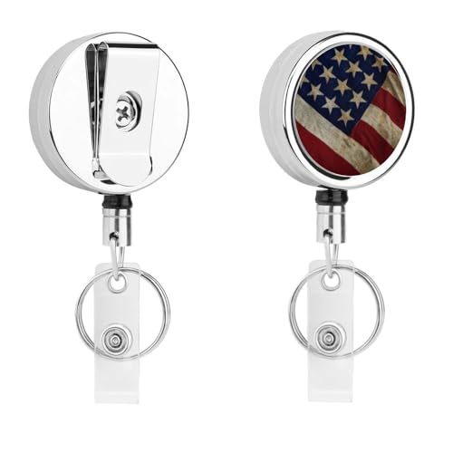 Ausweishalter mit amerikanischer Flagge, einziehbar, mit Schlüsselring, lustiger Ausweishalter für Lehrer, Krankenschwester, Arzt, Arbeiter, Geschenk, ID, Namensschild, dekorative Metall-Clips Ausweishalter mit amerikanischer Flagge, einziehbar, mit Schlüsselring, lustiger Ausweishalter für Lehrer, Krankenschwester, Arzt, Arbeiter, Geschenk, ID, Namensschild, dekorative Metall-Clips von Rkklvbns