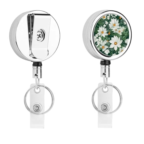 Ausweishalter mit grünen Blättern und weißen Blumen, einziehbar, mit Schlüsselring, lustiger Ausweishalter für Lehrer, Krankenschwester, Arzt, Arbeiter, Geschenk, ID, Namensschild, dekorative Ausweishalter mit grünen Blättern und weißen Blumen, einziehbar, mit Schlüsselring, lustiger Ausweishalter für Lehrer, Krankenschwester, Arzt, Arbeiter, Geschenk, ID, Namensschild, dekorative von Rkklvbns