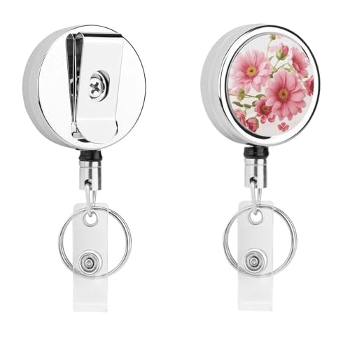 Ausweishalter mit rosa Blumen, einziehbar, mit Schlüsselring, lustiger Ausweishalter für Lehrer, Krankenschwester, Arzt, Arbeiter, Geschenk, ID, Namensschild, dekorative Metall-Clips Ausweishalter mit rosa Blumen, einziehbar, mit Schlüsselring, lustiger Ausweishalter für Lehrer, Krankenschwester, Arzt, Arbeiter, Geschenk, ID, Namensschild, dekorative Metall-Clips von Rkklvbns