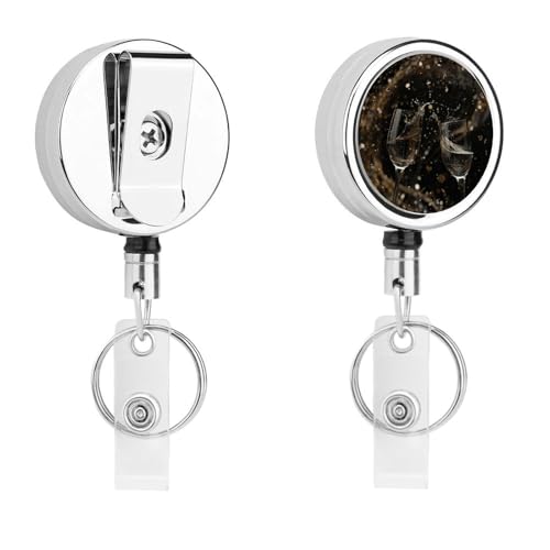Ausweishalter mit zwei Gläsern Champagner, einziehbar, mit Schlüsselring, lustiger Ausweishalter für Lehrer, Krankenschwester, Arzt, Arbeiter, Geschenk, ID, Namensschild, dekorative Metall-Clips Ausweishalter mit zwei Gläsern Champagner, einziehbar, mit Schlüsselring, lustiger Ausweishalter für Lehrer, Krankenschwester, Arzt, Arbeiter, Geschenk, ID, Namensschild, dekorative Metall-Clips von Rkklvbns