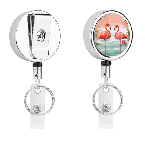 Ausweishalter mit zwei roten Flamingos, einziehbar, mit Schlüsselring, lustiger Ausweishalter für Lehrer, Krankenschwester, Arzt, Arbeiter, Geschenk, ID, Namensschild, dekorative Metall-Clips Ausweishalter mit zwei roten Flamingos, einziehbar, mit Schlüsselring, lustiger Ausweishalter für Lehrer, Krankenschwester, Arzt, Arbeiter, Geschenk, ID, Namensschild, dekorative Metall-Clips von Rkklvbns