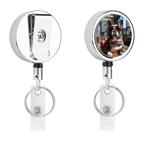 Französische Bulldogge mit Sonnenbrille, einziehbar, mit Schlüsselring, Ausweishalter, lustiger Ausweishalter für Lehrer, Krankenschwester, Arzt, Arbeiter, Geschenk, ID, Namensschild, dekorative Französische Bulldogge mit Sonnenbrille, einziehbar, mit Schlüsselring, Ausweishalter, lustiger Ausweishalter für Lehrer, Krankenschwester, Arzt, Arbeiter, Geschenk, ID, Namensschild, dekorative von Rkklvbns