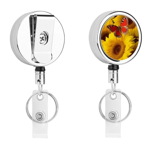 Gelbe Sonnenblumen mit rotem Schmetterling, einziehbar, mit Schlüsselring, Ausweishalter, lustiger Ausweishalter für Lehrer, Krankenschwester, Arzt, Arbeiter, Geschenk, ID, Namensschild, dekorative Gelbe Sonnenblumen mit rotem Schmetterling, einziehbar, mit Schlüsselring, Ausweishalter, lustiger Ausweishalter für Lehrer, Krankenschwester, Arzt, Arbeiter, Geschenk, ID, Namensschild, dekorative von Rkklvbns