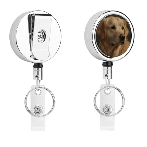 Golden Retriever Abzeichenspule, einziehbar, mit Schlüsselring, lustiger Ausweishalter für Lehrer, Krankenschwester, Arzt, Arbeiter, Geschenk, ID, Namensschild, dekorative Metall-Clips Golden Retriever Abzeichenspule, einziehbar, mit Schlüsselring, lustiger Ausweishalter für Lehrer, Krankenschwester, Arzt, Arbeiter, Geschenk, ID, Namensschild, dekorative Metall-Clips von Rkklvbns