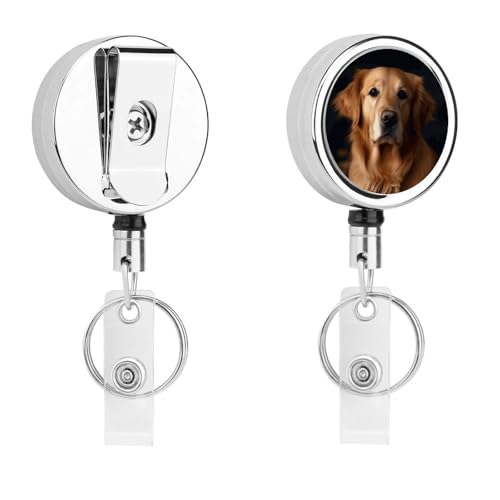 Golden Retriever Abzeichenspule, einziehbar, mit Schlüsselring, lustiger Ausweishalter für Lehrer, Krankenschwester, Arzt, Arbeiter, Geschenk, ID, Namensschild, dekorative Metall-Clips Golden Retriever Abzeichenspule, einziehbar, mit Schlüsselring, lustiger Ausweishalter für Lehrer, Krankenschwester, Arzt, Arbeiter, Geschenk, ID, Namensschild, dekorative Metall-Clips von Rkklvbns