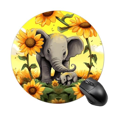 Mauspad mit Elefanten-Sonnenblumen, rund, wasserdicht, rutschfest, Gummi, lustige Mauspads, 19,8 x 19,8 cm, für Computer, Laptop, Büro, Schreibtisch, Zubehör, Mauspad Mauspad mit Elefanten-Sonnenblumen, rund, wasserdicht, rutschfest, Gummi, lustige Mauspads, 19,8 x 19,8 cm, für Computer, Laptop, Büro, Schreibtisch, Zubehör, Mauspad von Rkklvbns