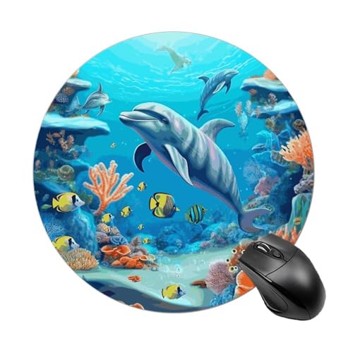 Mauspad mit Meeresboden, Korallenfisch, Delfine, rund, wasserdicht, rutschfest, Gummi, lustige Mauspads, 19,8 x 19,8 cm, für Computer, Laptop, Büro, Schreibtisch, Zubehör, Mauspad Mauspad mit Meeresboden, Korallenfisch, Delfine, rund, wasserdicht, rutschfest, Gummi, lustige Mauspads, 19,8 x 19,8 cm, für Computer, Laptop, Büro, Schreibtisch, Zubehör, Mauspad von Rkklvbns