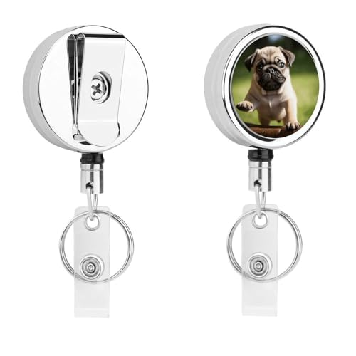 Mops-Welpen-Abzeichenspule, einziehbar, mit Schlüsselring, lustiger Ausweishalter für Lehrer, Krankenschwester, Arzt, Arbeiter, Geschenk, ID, Namensschild, dekorative Metall-Clips Mops-Welpen-Abzeichenspule, einziehbar, mit Schlüsselring, lustiger Ausweishalter für Lehrer, Krankenschwester, Arzt, Arbeiter, Geschenk, ID, Namensschild, dekorative Metall-Clips von Rkklvbns