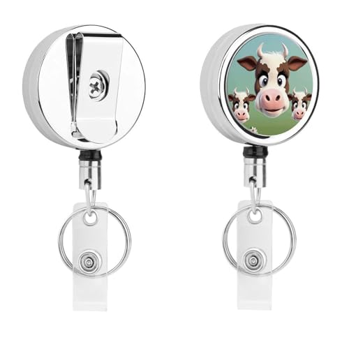 Niedliche Kuh-Abzeichenspule, einziehbar, mit Schlüsselring, Ausweishalter, lustiger Ausweishalter für Lehrer, Krankenschwester, Arzt, Arbeiter, Geschenk, ID, Namensschild, dekorative Metall-Clips Niedliche Kuh-Abzeichenspule, einziehbar, mit Schlüsselring, Ausweishalter, lustiger Ausweishalter für Lehrer, Krankenschwester, Arzt, Arbeiter, Geschenk, ID, Namensschild, dekorative Metall-Clips von Rkklvbns
