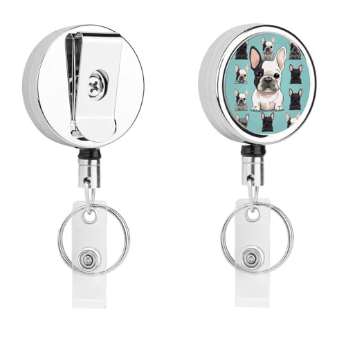 Niedliche französische Bulldogge, einziehbar, mit Schlüsselring, Ausweishalter, lustiger Ausweishalter für Lehrer, Krankenschwester, Arzt, Arbeiter, Geschenk, ID, Namensschild, dekorative Metall-Clips Niedliche französische Bulldogge, einziehbar, mit Schlüsselring, Ausweishalter, lustiger Ausweishalter für Lehrer, Krankenschwester, Arzt, Arbeiter, Geschenk, ID, Namensschild, dekorative Metall-Clips von Rkklvbns