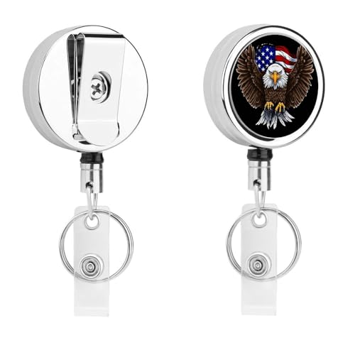 Patriotischer Adler-Abzeichen-Spule, einziehbar, mit Schlüsselring, lustiger Ausweishalter für Lehrer, Krankenschwester, Arzt, Arbeiter, Geschenk, ID, Namensschild, dekorative Metall-Clips Patriotischer Adler-Abzeichen-Spule, einziehbar, mit Schlüsselring, lustiger Ausweishalter für Lehrer, Krankenschwester, Arzt, Arbeiter, Geschenk, ID, Namensschild, dekorative Metall-Clips von Rkklvbns