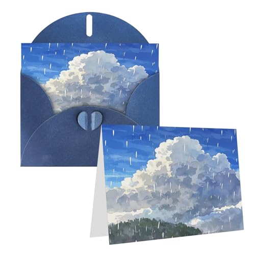 Rkklvbns Grußkarten, Aquarell, Regentropfen und Wolken, Herz, verschiedene Anlässe, Grußkarten, Freundschaftskarten, Gedenkkarten, Urlaubskarten von Rkklvbns