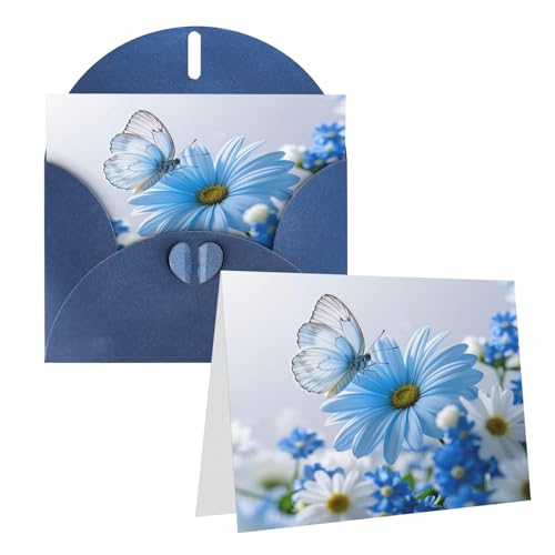 Rkklvbns Grußkarten Blau und Weiß Blume Schmetterling Blume Herz Verschiedene Anlässe Grußkarten Freundschaft Gedenkkarten Urlaubskarten von Rkklvbns